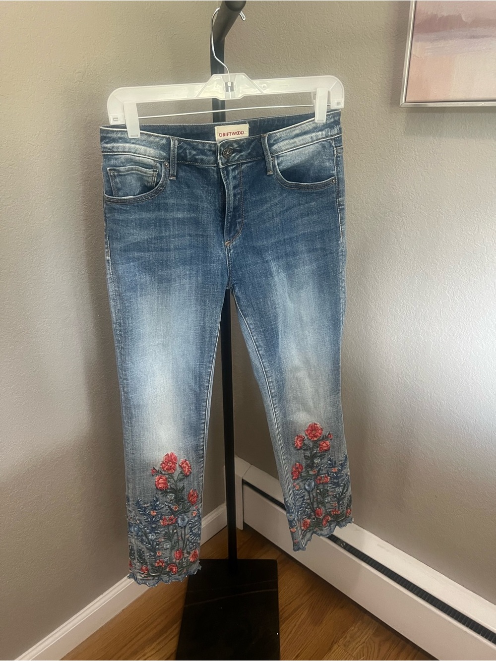 DRIFTWOOD Women’s Light Blue Jeans with Floral Embroidered Hems - Picture 2 of 10